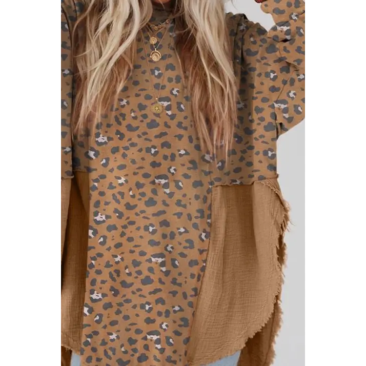 Textured Leopard Dropped Shoulder Blouse - Madi Gray Boutique