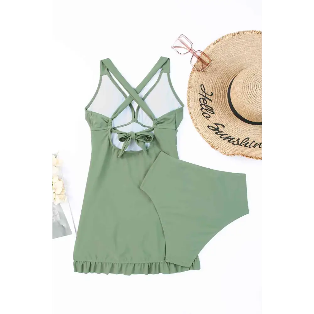 Tie Back Sleeveless Swim Dress and Bottoms Set