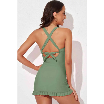 Tie Back Sleeveless Swim Dress and Bottoms Set