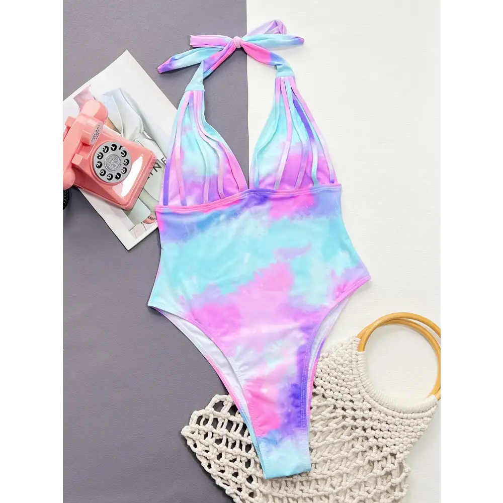 Tie-Dye Halter Neck One-Piece Swimsuit