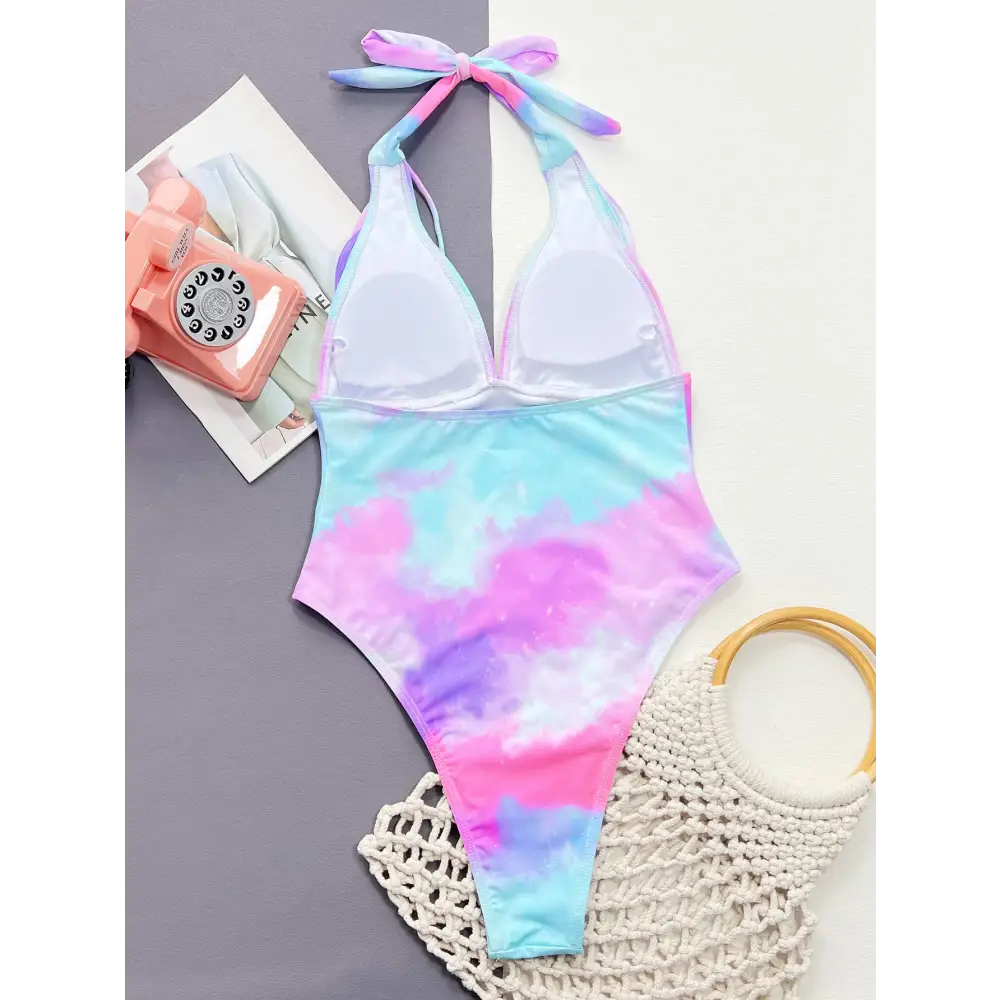 Tie-Dye Halter Neck One-Piece Swimsuit