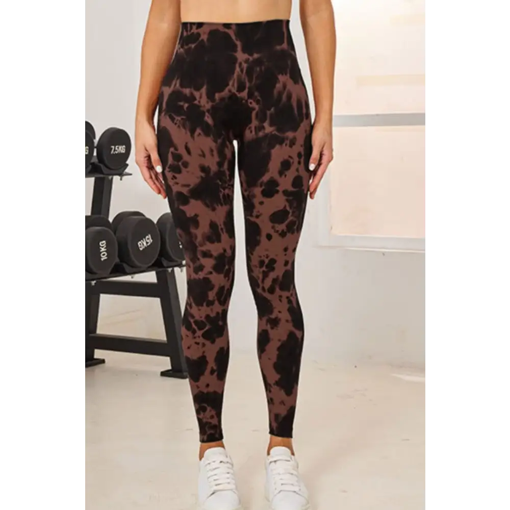 Tie-Dye High Waist Active Leggings - Chestnut / S - Bottoms