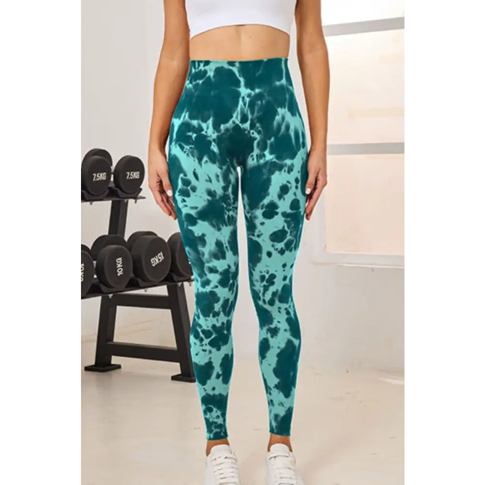 Tie-Dye High Waist Active Leggings - Teal / S - Bottoms