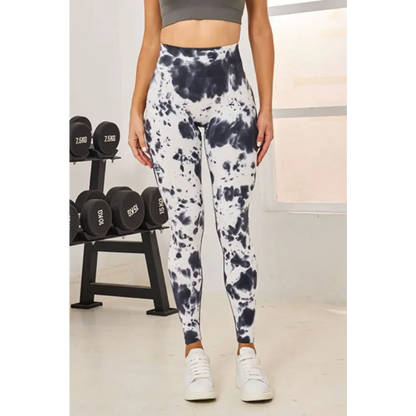 Tie-Dye High Waist Active Leggings - White / S - Bottoms