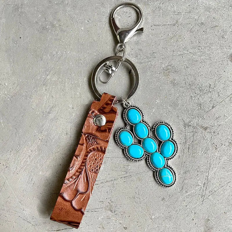 Turquoise Genuine Leather Key Chain - Madi Gray Boutique