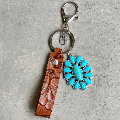 Turquoise Genuine Leather Key Chain - Madi Gray Boutique