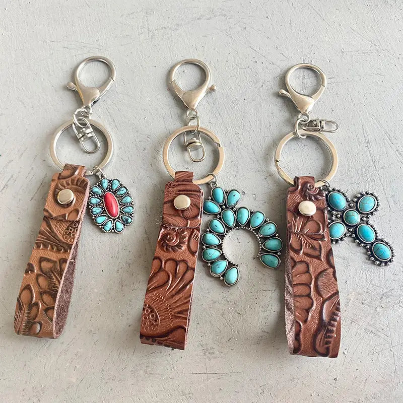 Turquoise Genuine Leather Key Chain - Madi Gray Boutique