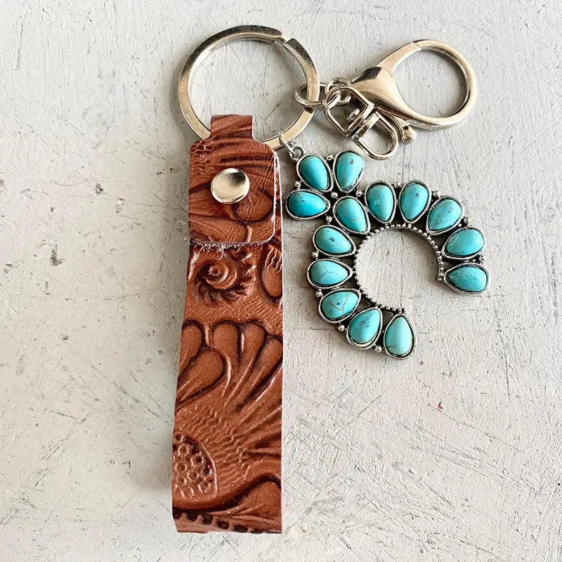 Turquoise Genuine Leather Key Chain - Madi Gray Boutique