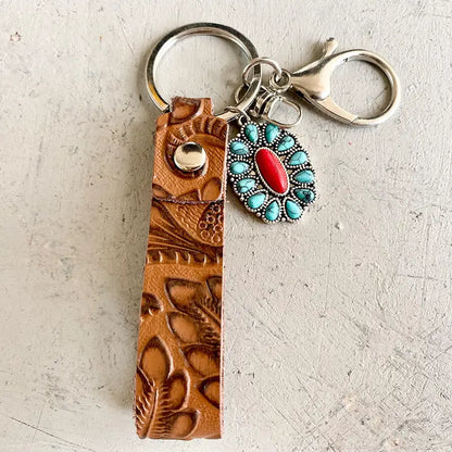 Turquoise Genuine Leather Key Chain - Madi Gray Boutique