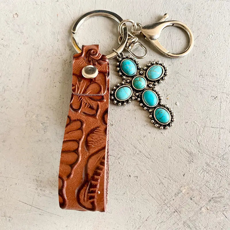 Turquoise Genuine Leather Key Chain - Madi Gray Boutique