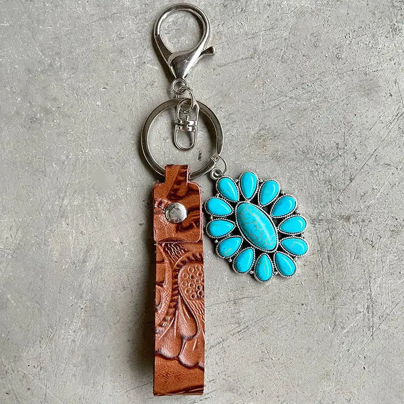 Turquoise Genuine Leather Key Chain - Madi Gray Boutique