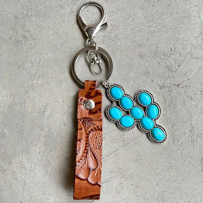 Turquoise Genuine Leather Key Chain - Madi Gray Boutique