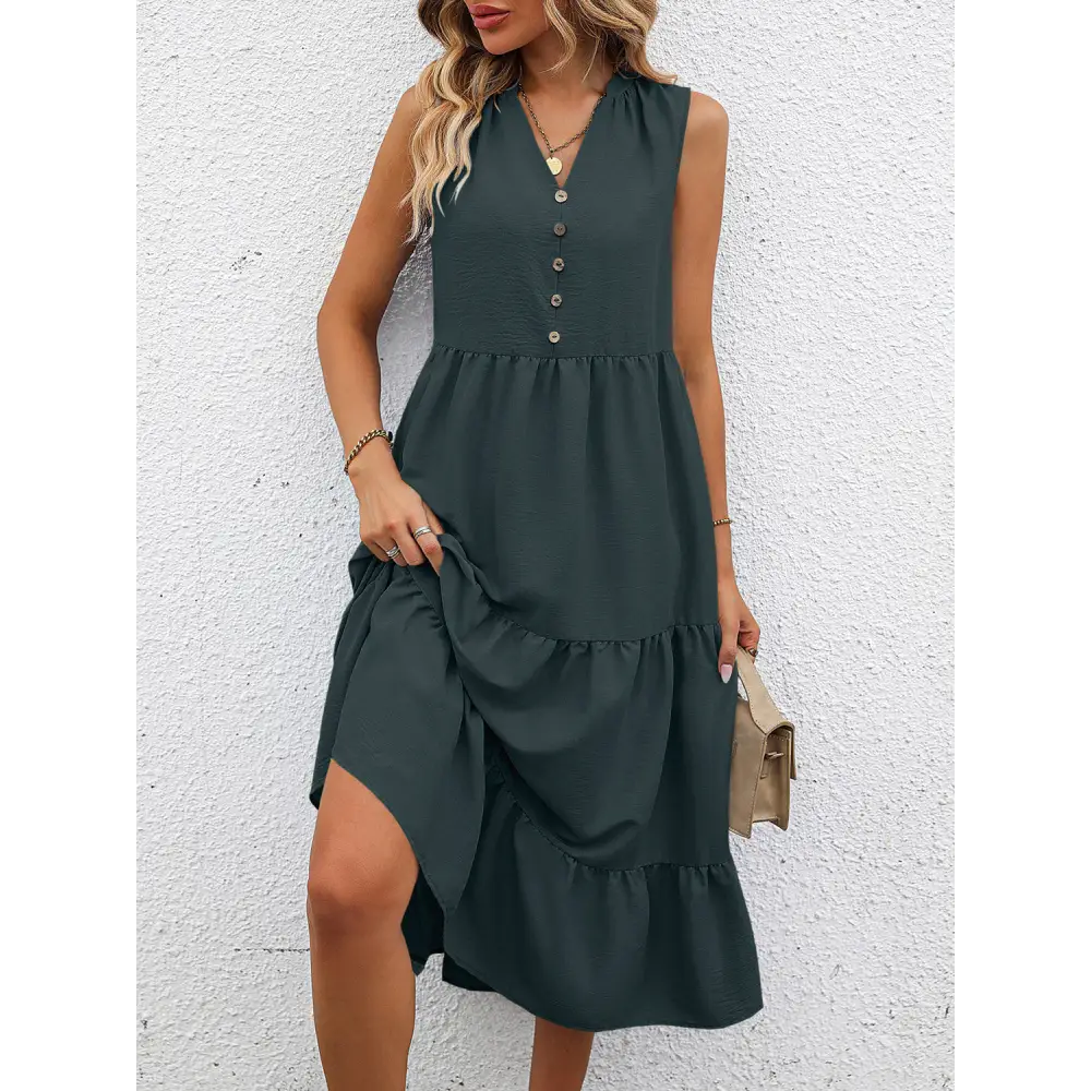 V-Neck Sleeveless Tiered Dress - Madi Gray Boutique