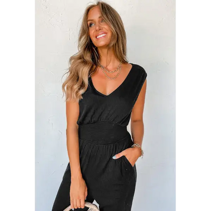 V-Neck Wide Strap Pocketed Jumpsuit