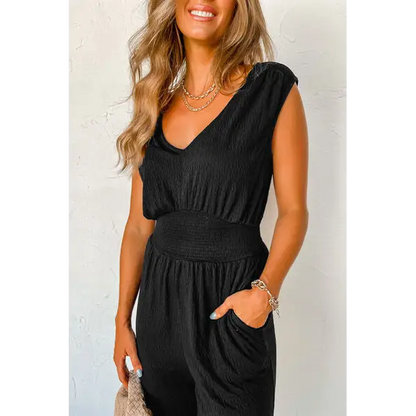 V-Neck Wide Strap Pocketed Jumpsuit