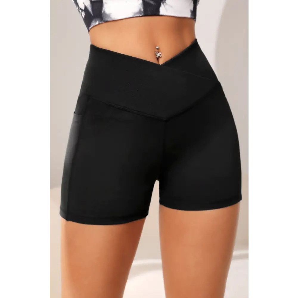 Wide Waistband Active Shorts with Pocket - Madi Gray Boutique