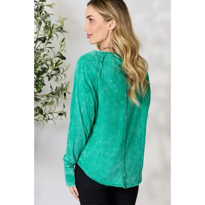 Zenana Round Neck Long Sleeve Top - Tops