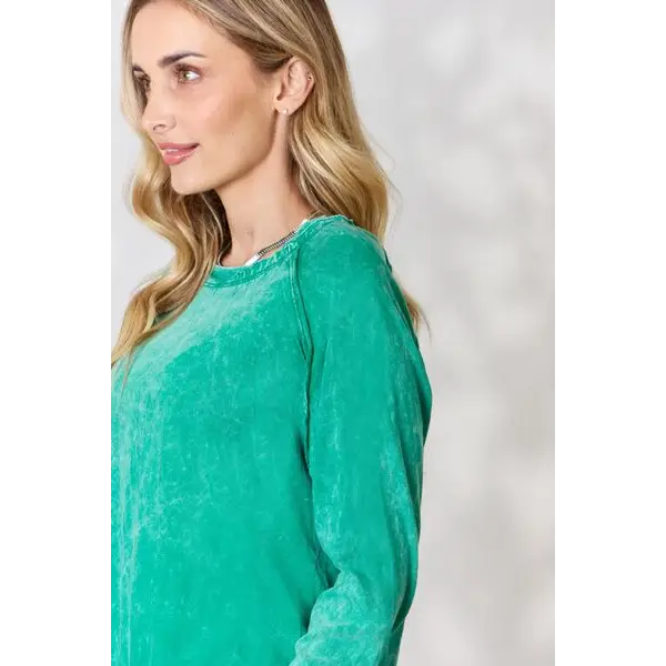 Zenana Round Neck Long Sleeve Top - Tops