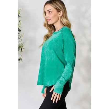 Zenana Round Neck Long Sleeve Top - Tops