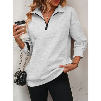 Zip-Up Dropped Shoulder Sweatshirt - Light Gray / S - Tops