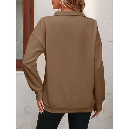 Zip-Up Dropped Shoulder Sweatshirt - Tops