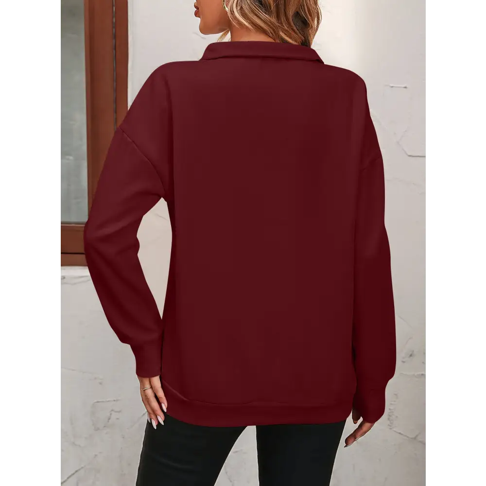 Zip-Up Dropped Shoulder Sweatshirt - Tops