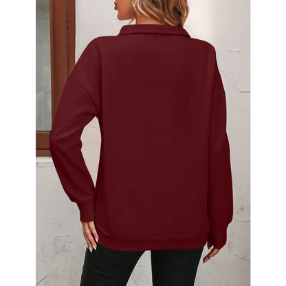 Zip-Up Dropped Shoulder Sweatshirt - Tops