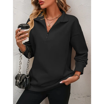 Zip-Up Dropped Shoulder Sweatshirt - Tops