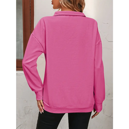 Zip-Up Dropped Shoulder Sweatshirt - Tops