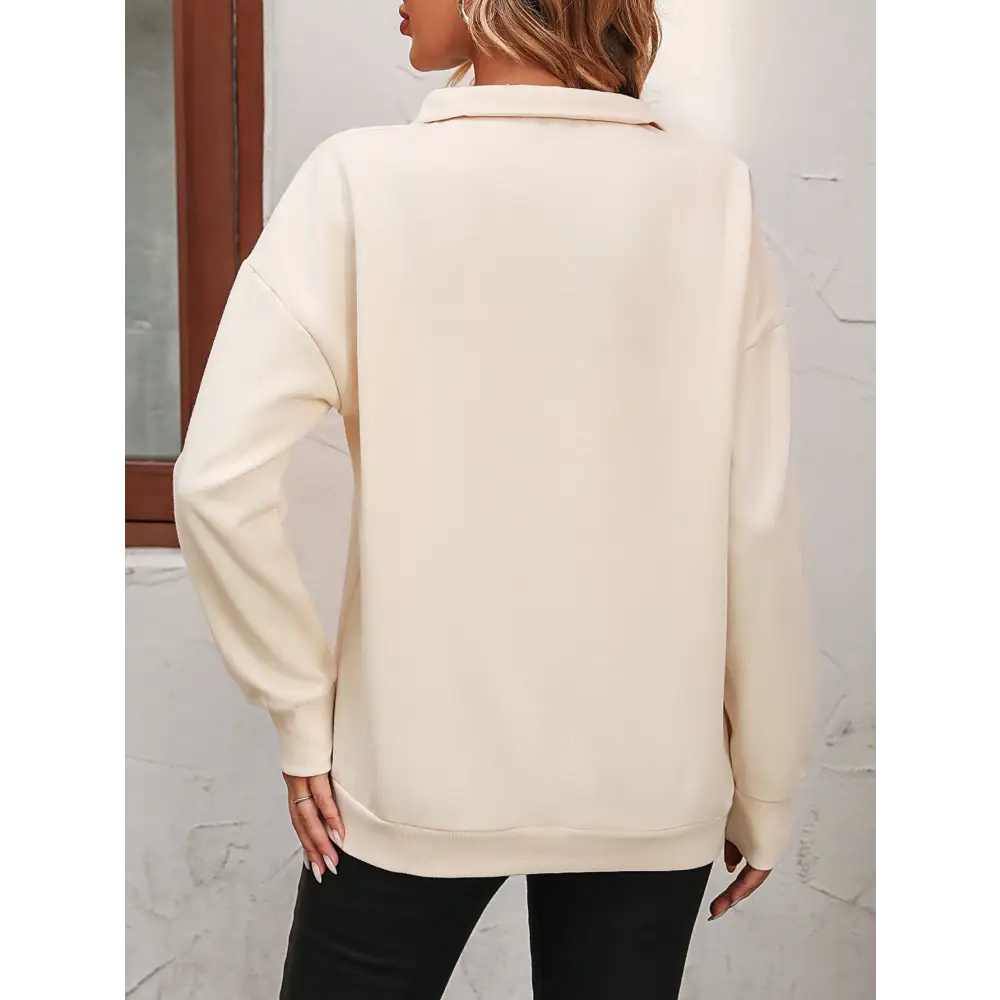 Zip-Up Dropped Shoulder Sweatshirt - Tops