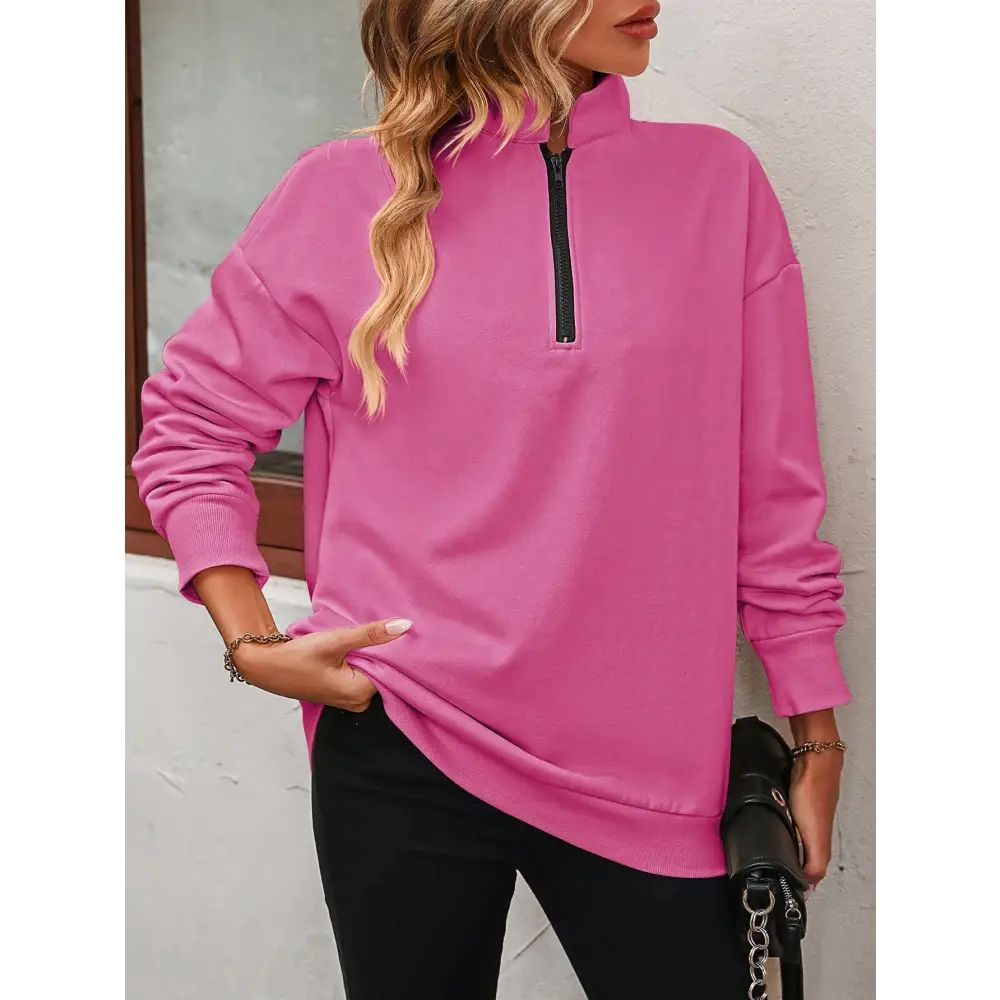 Zip-Up Dropped Shoulder Sweatshirt - Tops