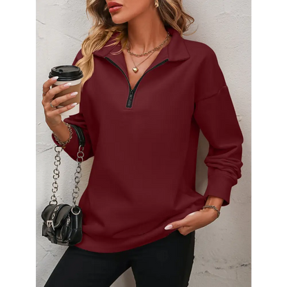 Zip-Up Dropped Shoulder Sweatshirt - Tops