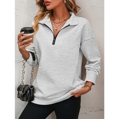 Zip-Up Dropped Shoulder Sweatshirt - Tops