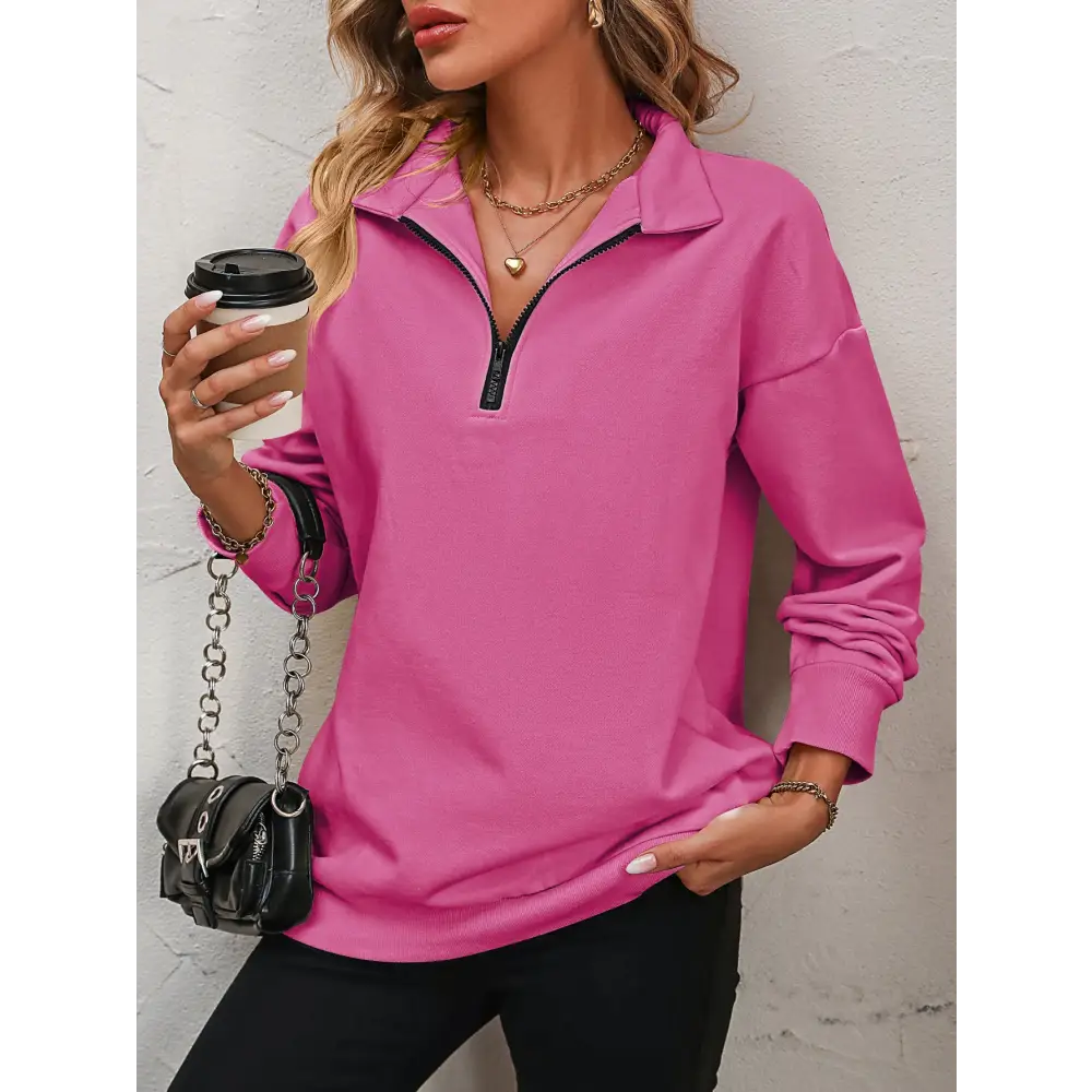 Zip-Up Dropped Shoulder Sweatshirt - Tops