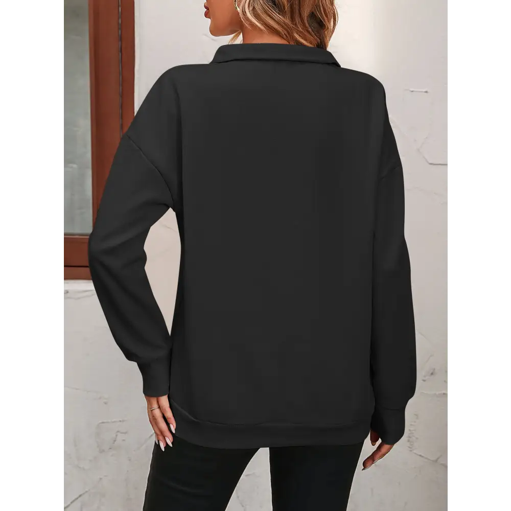 Zip-Up Dropped Shoulder Sweatshirt - Tops