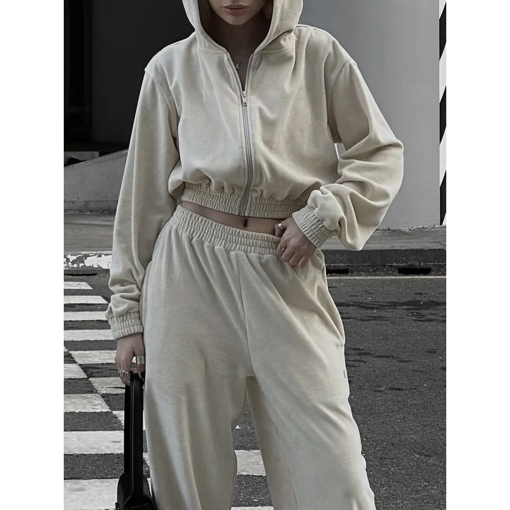 Zip Up Hoodie and Pocketed Pants Set