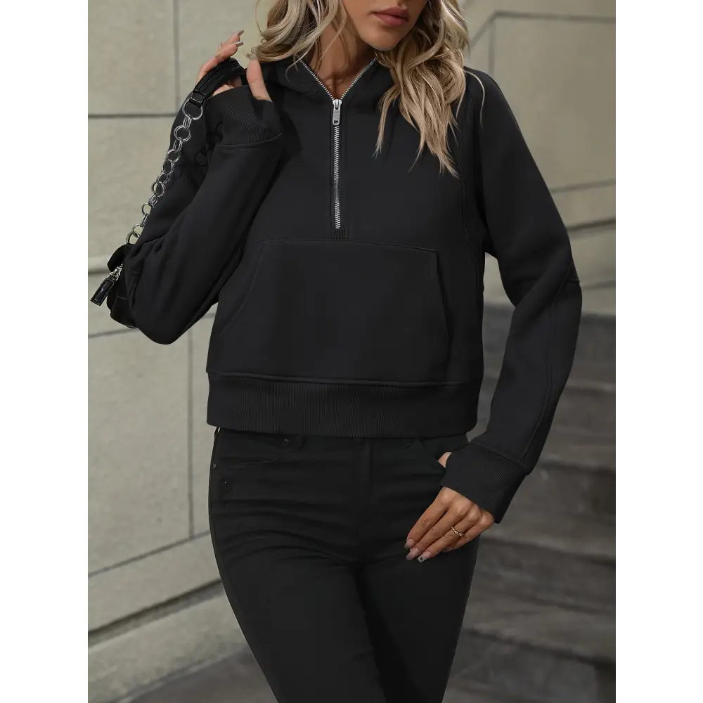 Zip-Up Raglan Sleeve Hoodie with Pocket - Madi Gray Boutique