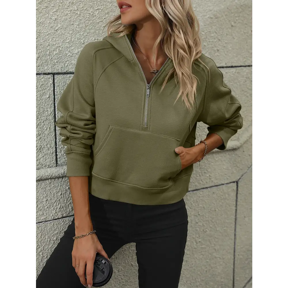 Zip-Up Raglan Sleeve Hoodie with Pocket - Madi Gray Boutique