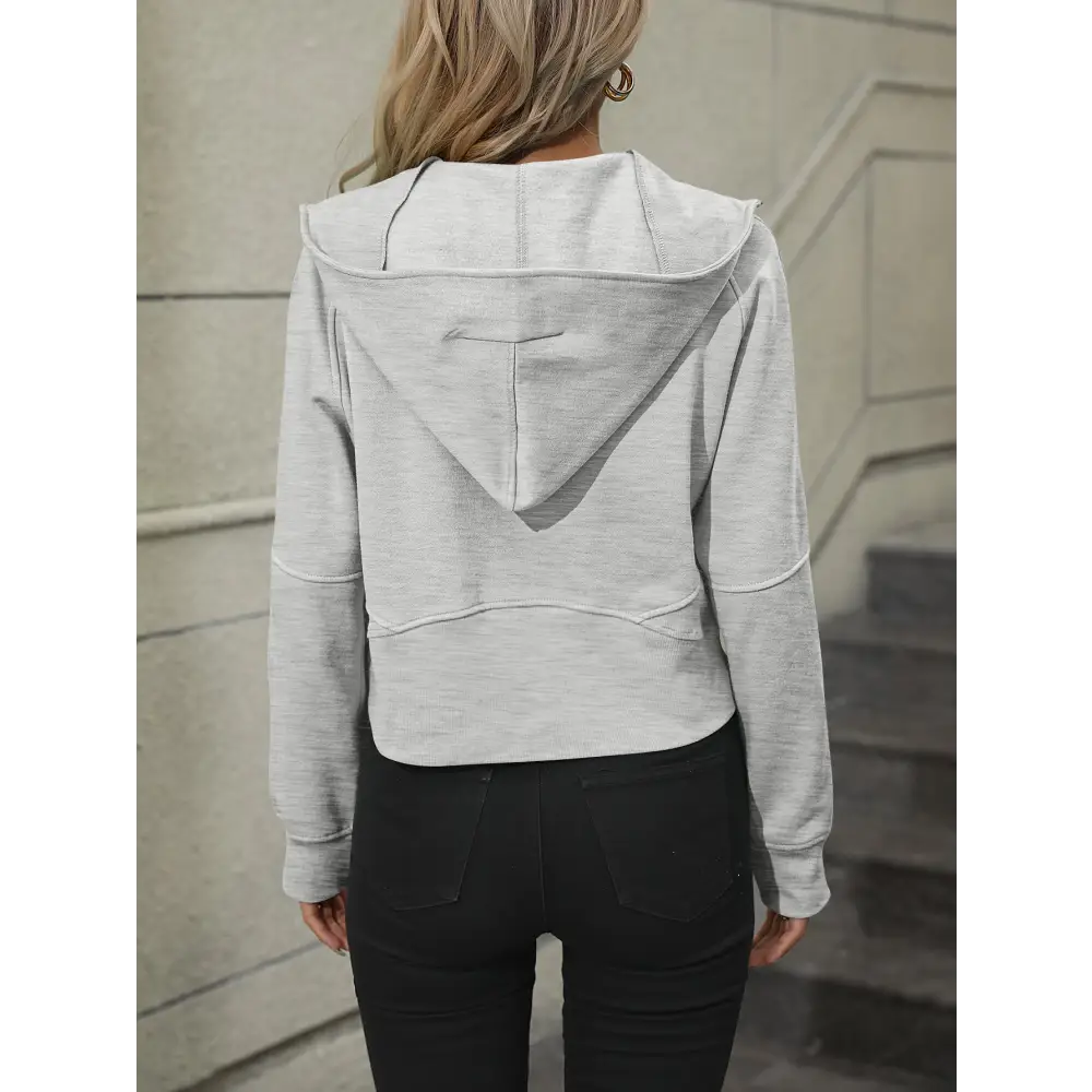 Zip-Up Raglan Sleeve Hoodie with Pocket - Madi Gray Boutique