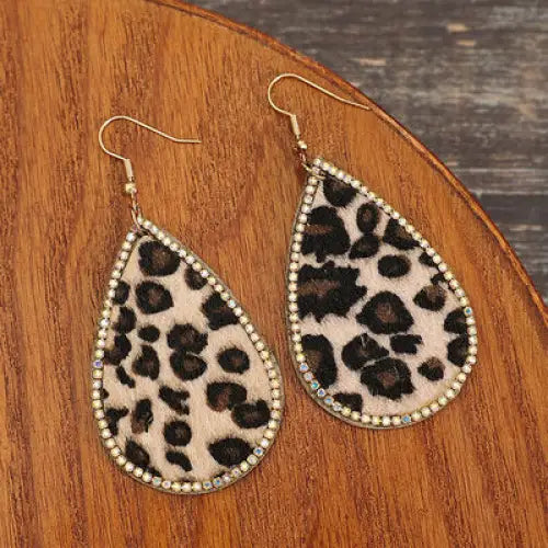 Zircon PU Leopard Teardrop Earrings - Leopard / One Size