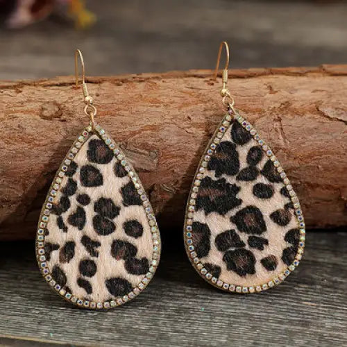 Zircon PU Leopard Teardrop Earrings - Leopard / One Size