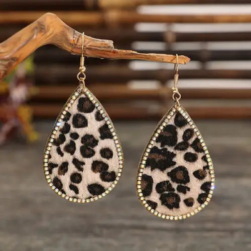 Zircon PU Leopard Teardrop Earrings - Leopard / One Size