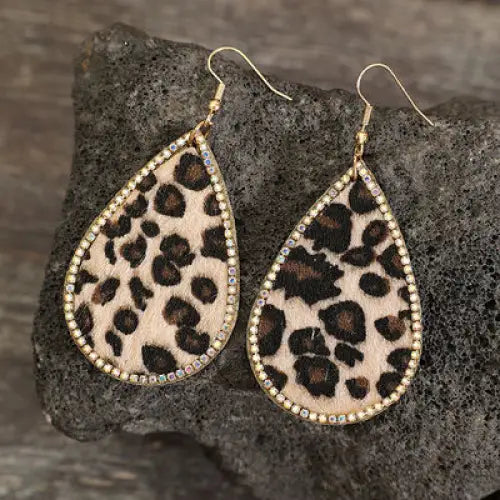 Zircon PU Leopard Teardrop Earrings - Leopard / One Size